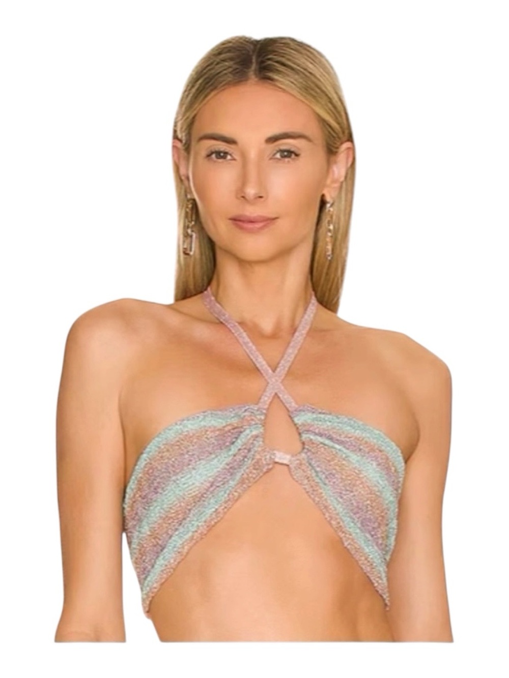 Misa Los Angeles Blanca Shimmer Knit Halter Top Size Medium Blue Combo $178